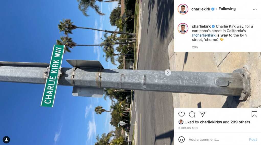 California — CALIFORNIA — Just Put Charlie Kirk’s Name on a Street Sign and the Timeline Is Officially Healing
